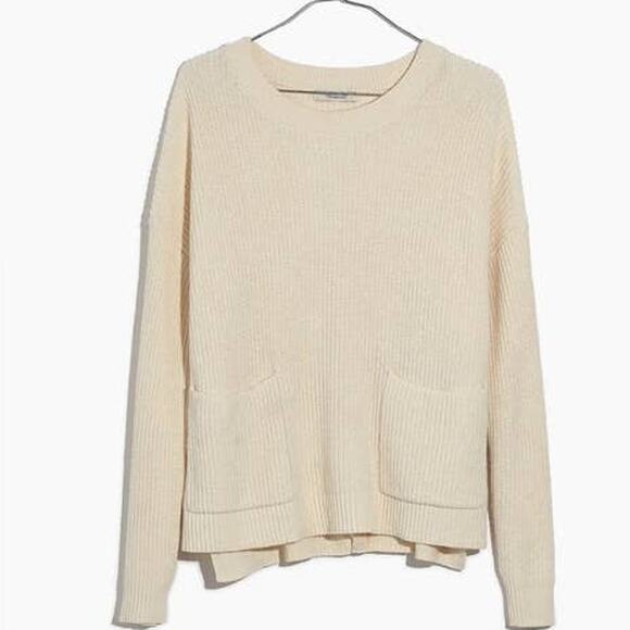 Madewell Patch Pocket Pullover Crewneck Knit Sweater Sz XXS Ivory Cream - Picture 5 of 13